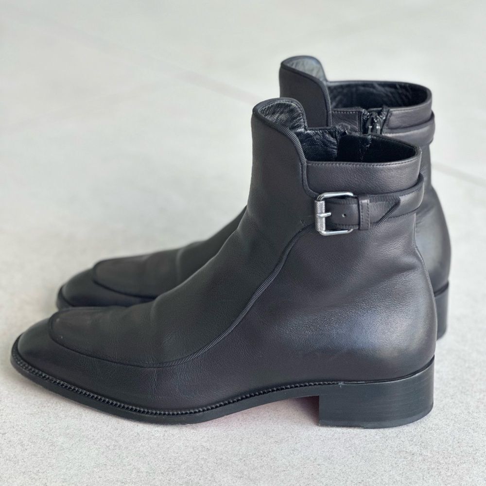 CHRISTIAN LOUBOUTIN Calfskin Ecritoir Black Flat Ankle Boots size 38 - Picture 3 of 12